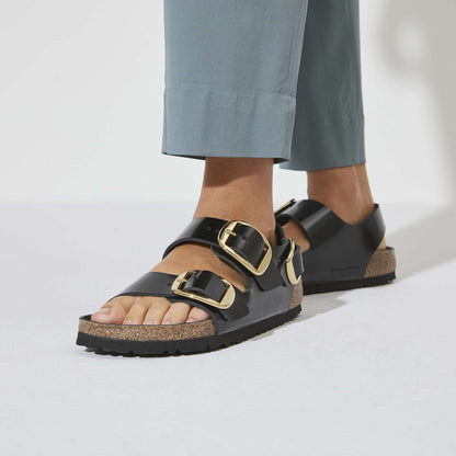 Milano Big Buckle - Cuir naturel verni - High Shine Black