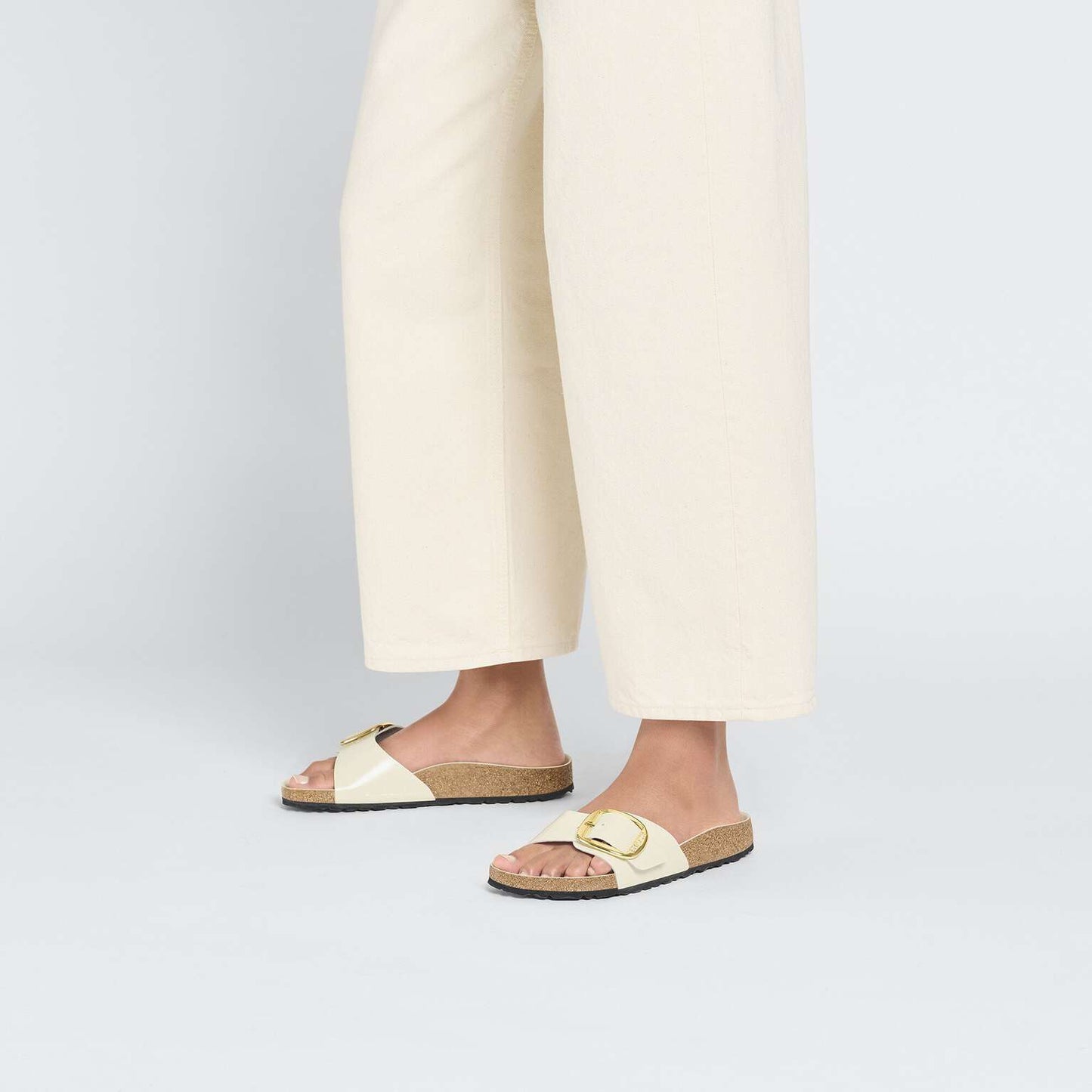 Madrid Big Buckle - Cuir naturel verni - High-Shine Ecru