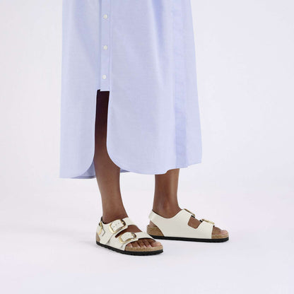 Milano Big Buckle - Cuir naturel verni - High-Shine Ecru