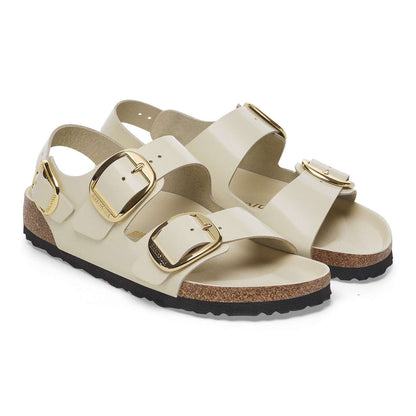 Milano Big Buckle - Cuir naturel verni - High-Shine Ecru